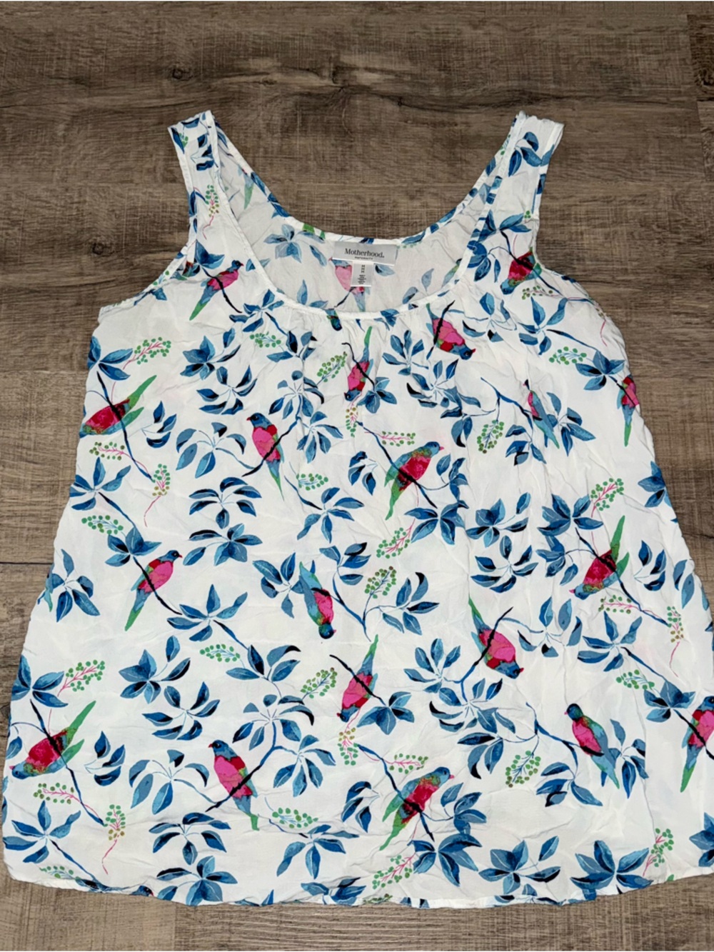 Motherhood Maternity Bird Print Tank Top Women's Size Medium Pink Blue White